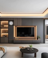 Meuble TV mural moderne et contemporain en bois rétro-éclairé par LED pour le salon et la chambre à coucher Chaînes câblées cachées à profil mince