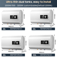 Chauffe-eau électrique mural à double réservoir en plastique, capacité 30L-100L, classe énergétique A, avec réservoir intérieur émaillé