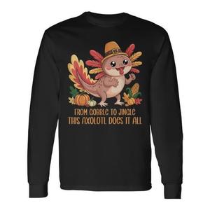 Camiseta de manga larga con diseño de sombrero de peregrino y axolote, estilo clásico, impresión digital - Product Image 1