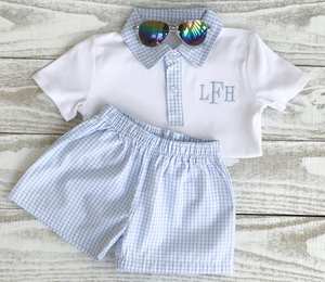 Monogrammed Baby <strong>Boy</strong> Summer Polo Shirt Shorts Set Kids White T Shirt Gingham Seersucker Shorts Children Beach Two Piece Set <strong>2026</strong> - Product Image 4