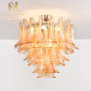 Lámpara <span class=keywords><strong>de</strong></span> <span class=keywords><strong>Techo</strong></span> Estilo Murano Tradicional <span class=keywords><strong>de</strong></span> Mediados <span class=keywords><strong>de</strong></span> Siglo, Cromada, Color <span class=keywords><strong>Rosa</strong></span>, con Cristal Blanco Esmerilado - Product Image 3