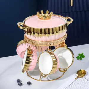 2023现代皇冠设计彩色釉面餐具套装乡村精致陶瓷早餐餐具套装带碗套装