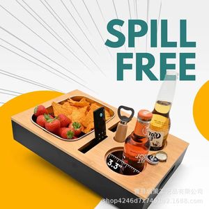 Wooden Sofa <b>Snack</b> Box Multifunctional Desktop Fruit <b>Tray</b> With Beer Holder And Remote Control Storage For Home Use - Product Image 3