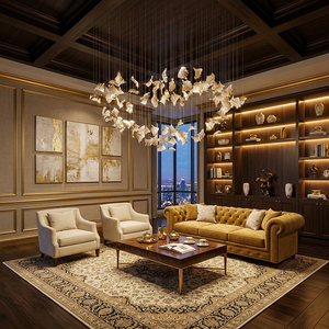 Lustre en verre de luxe, style artistique nordique, pour escalier, hall d'entrée, lampe LED en métal et verre design, projecteur de pétales glacés - Product Image 3