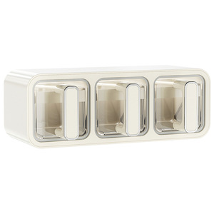 Caja de Condimentos de Plástico para Montar en la Pared de la Cocina; Contenedor de Almacenamiento de Especias de Estilo Japonés de Alta Gama con Tres Compartimentos para Uso Doméstico - Product Image 5