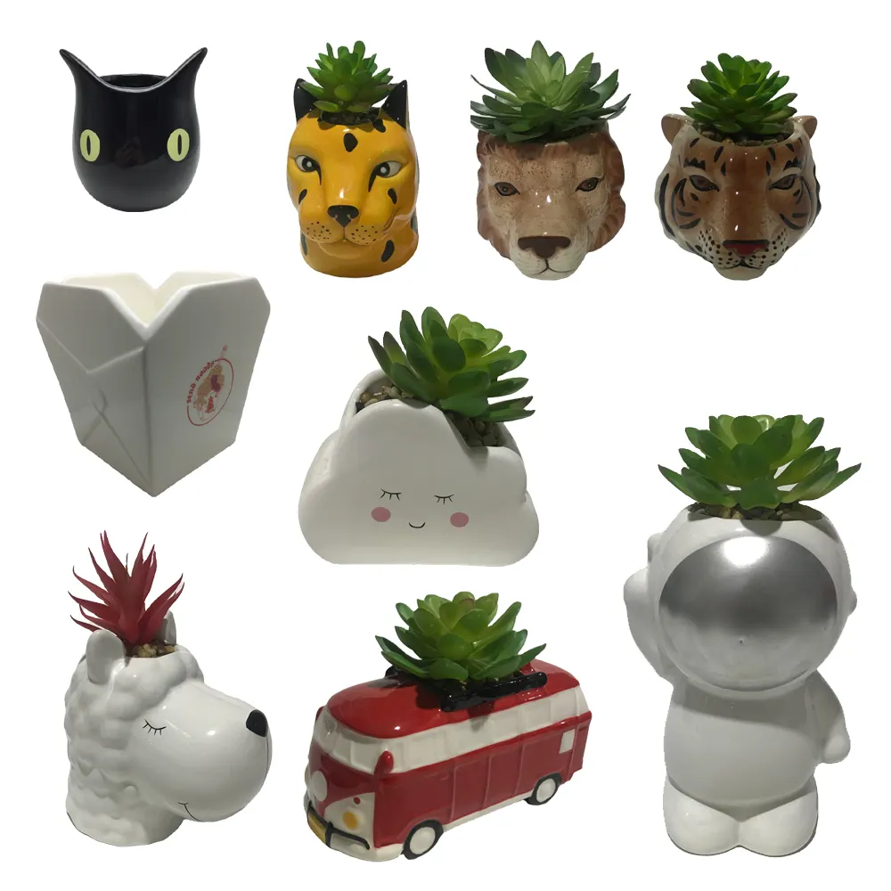 Custom animal shape ceramic Flower pot for indoor Plants, Hand painted 3D porcelain Bonsai succulents planters pot at any color