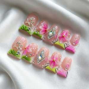 Unghie Finte Press-On All'Ingrosso, Corte, di Lusso, Fatte a Mano, Stile Duckbill Flare Y2K, per Feste, Unghie Artificiali in Offerta - Product Image 6