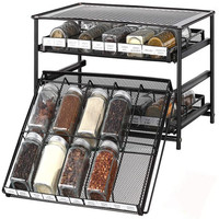 Tiroir de rangement à épices Oniya à 3 niveaux grande capacité pour comptoir de cuisine, organisateur d'épices en métal gain de place pour armoire