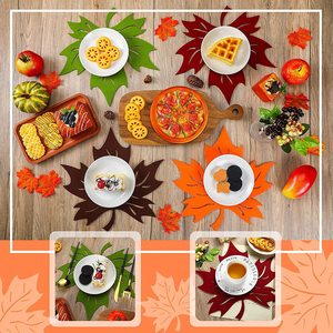 OEM ODM Filz-Tischsets für Erntedankfest mit Ahornblatt- und Halloween-Kürbisform, Rutschfeste und Hitzebeständige Tischmatten - Product Image 1