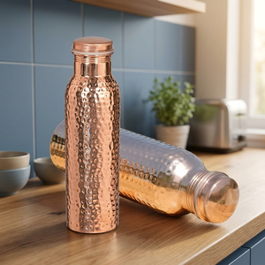 Botella de Agua de Cobre Martillado con Tapa, 34 oz, Botella Metálica para Beber, para Viajes, Oficina, Regalo - Product Image 1