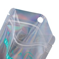 Logo personnalisé ECO holographique MINI stockage thermoscellé clair Mylar argent Laser emballage alimentaire fermeture à glissière sacs avec trou de suspension
