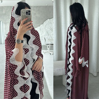 Zifeng OEM Cardigan long ouvert rouge bordeaux à imprimé patchwork et bordure en dentelle, Abaya quotidienne modeste pour femme musulmane