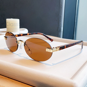 Oval Rimless Sunglasses UV400 Retro Women <b>Driving</b> Fashion Sun <b>Glasses</b> - Product Image 1