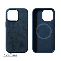 Coque de téléphone mobile pour iPhone 15 Pro, en Alcantara italien authentique, entièrement enveloppante, avec estampage à chaud en cuivre, fonction magnétique, service OEM/ODM