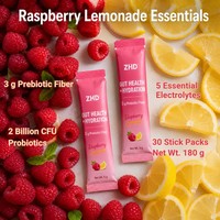 Mélange de boissons pour la santé intestinale et l'hydratation |   3g de fibres prébiotiques 2B CFU Probiotiques |   5 électrolytes saveur framboise et citron |   30 paquets de bâtonnets
