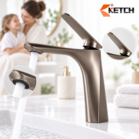Robinet de lavabo noir mat à levier unique en alliage de zinc, mitigeur eau froide et chaude, à poser sur le comptoir, pour salle de bain