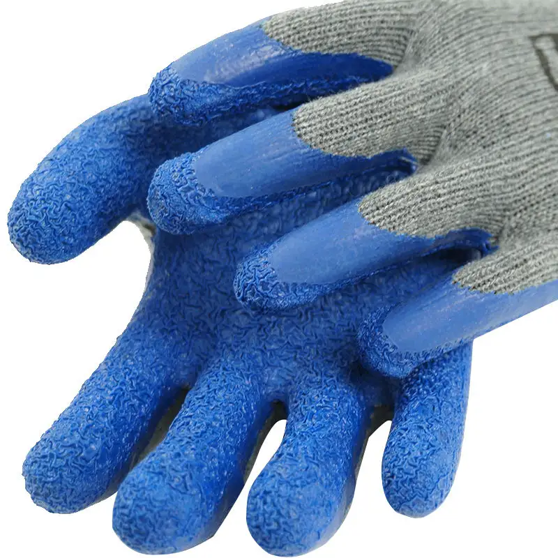 Best quality Rubber Gloves 10 G Shell Homemade Blue Latex Coated Crinkle Safety Work Gloves Personal Protective Equipment