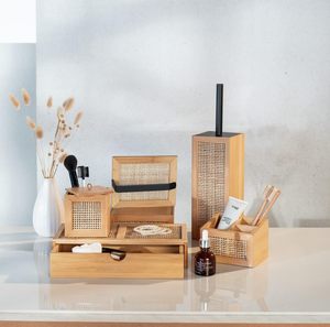 Boîte de rangement en bois pour salle de bain avec tiroir, en bambou et <span class=keywords><strong>rotin</strong></span> de haute qualité, pour ustensiles et maquillage, OEM bienvenu - Product Image 2