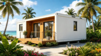 Unité de logement modulaire préfabriquée à toit en pente avec grand balcon en bois pour maison d'hôtes de station balnéaire