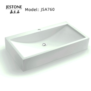 Desain Modern Resin permukaan padat Matt putih lingkaran tangan corian wastafel ganda lemari persegi panjang Basin Drainer rumah sakit - Product Image 3
