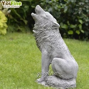 Nieuwe Ontwerp Moderne Levensgrote Stone Animal Outdoor Marmeren Wolf Standbeeld Sculptuur