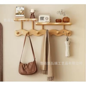 Wooden wave-shaped coat rack for entryway, wall-mounted, no-drill, creative <b>hook</b> for key storage behind bedroom door. - Product Image 2
