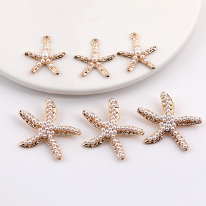 Colgante de aleación con diseño de estrella de mar y perla, 27mm 37mm, engaste de canal, accesorios DIY para joyería unisex - Product Image 1