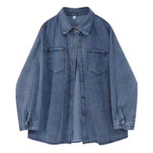 Camicette in denim da <span class=keywords><strong>donna</strong></span> classiche <span class=keywords><strong>autunno</strong></span>/<span class=keywords><strong>inverno</strong></span>, modello regular, tinta unita blu scuro, in popeline traspirante ed ecologico, con chiusura frontale ODM - Product Image 1