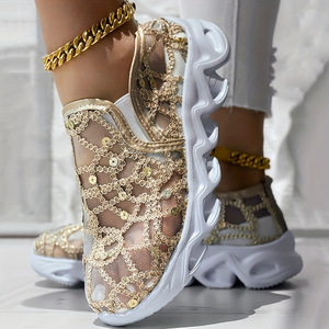 Nouvelles <span class=keywords><strong>baskets</strong></span> décontractées à talon compensé et semelle épaisse pour femme, en maille à sequins, à enfiler, grande taille, pour le commerce transfrontalier - Product Image 3