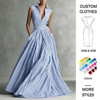 Robe d'été décontractée chic à col polo, style américain, sans manches, rayée, avec poches, ceinture et revers, style cardigan.