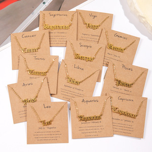 18K oro placcato in acciaio inox ciondolo vecchia lettera inglese targhetta gioielli 12 segno zodiacale collana - Product Image 1