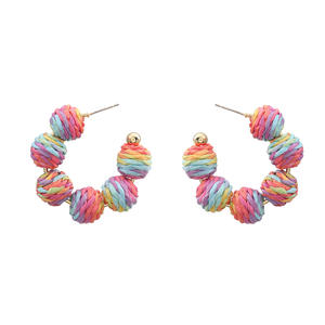 Boucles d'oreilles tissées mode tissé raphia géométrique sphérique coloré boucles d'oreilles pour femmes Uionen 1048 - Product Image 6