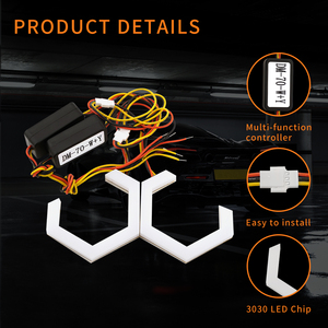 12V màu kép hổ phách trắng vàng LED halos Nhẫn Điều kiện Mới bông thiên thần mắt xe đèn pha DRL hình lục giác - Product Image 4