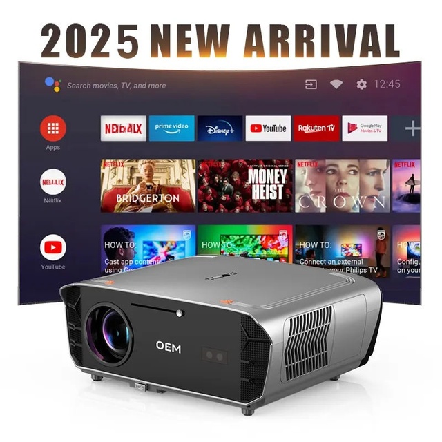 4K Smart Google TV Android 14 Projector 1550ANSI Lumens 3D HIFI Stereo Home Cinema 120Hz Gaming Movies Voice Control HDR10
