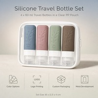 Ensemble de bouteilles de voyage en silicone personnalisées OEM conformes TSA, avec impression de logo sur pochette PVC, 60 ml, pour bagage cabine et contrôle aéroportuaire
