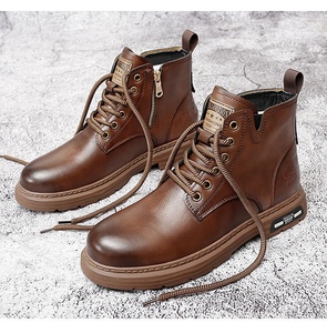 秋冬男士透气系带高帮厚底皮鞋圆头棉质衬里款式时尚鞋 - Product Image 4