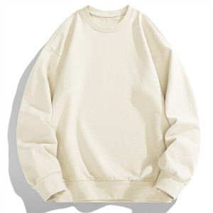 Sudadera Blanca de Cuello Redondo para Hombre, Manga Larga, Corte Regular, Informal, de Punto, de Algodón, Color Sólido - Product Image 4