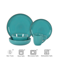 Promotion de septembre 20 Vaisselle en céramique bleue Vente en gros de grandes assiettes en céramique pour restaurant Ensembles de vaisselle de style unique