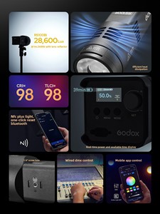 Lampe vidéo LED bicolore <span class=keywords><strong>Godox</strong></span> RS100BI 120W 2800K-6500K CRI 96+ TLCI 97+ avec monture Bowens et contrôle par application pour studio et <span class=keywords><strong>YouTube</strong></span> Live - Product Image 2