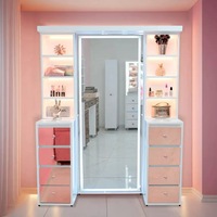 Meilleur vendeur dans les magasins de meubles, coiffeuse avec miroir éclairé par LED, haut-parleur Bluetooth LED RVB, espace supplémentaire