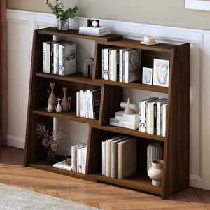 Bibliothèque moderne en bois SENYU avec 6 étagères compartimentées, design gain de place pour salon, meuble de rangement autoportant pour la maison - Product Image 1