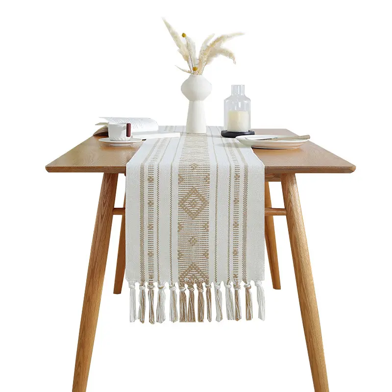 Boho Rustic Farmhouse Table Runners with Tassels Hotel Wedding Bridal Shower Rustic Home Dining Table