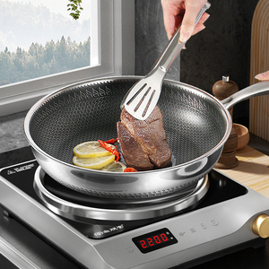 Poêle à frire antiadhésive en acier inoxydable à trois couches Cuisinière à gaz polyvalente classique Électromagnétique pour oeufs frits Frittata Steak - Product Image 4