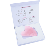 Kit de massage facial en jade et Gua Sha motif cœur, outils authentiques en cristal rose pour les rides, les poches et le remodelage de la mâchoire