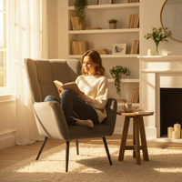 Fauteuil de loisirs moderne en velours capitonné, rembourrage doux, confortable, avec pieds en métal noir, pour la maison, le bureau, le salon, la chambre, l'appartement