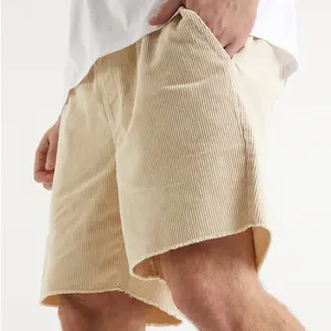 Wholesale Custom Logo 100%Cotton Regular Fit Men's Causal Shorts Adjustable Drawstring Raw Hem Corduroy Shorts For Men