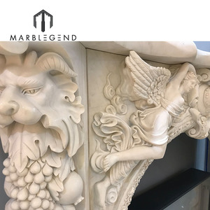 เตาผิงคลาสสิกยุโรปล้อมรอบมือแกะสลัก Cherubs ขาว Carrara หิ้งเตาผิงหินอ่อนสำหรับวิลล่า - Product Image 6