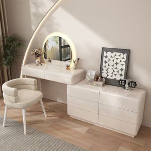 Modern Minimalist Dressing Table With Drawers Cream Lacquered Solid Wood Makeup Vanity For Bedroom - Product Image 1