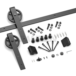 Kit de quincaillerie en gros pour <span class=keywords><strong>porte</strong></span> <span class=keywords><strong>coulissante</strong></span> intérieure en acier au carbone forgé à joint, style grange, avec <span class=keywords><strong>rail</strong></span> coulissant en bois - Product Image 1