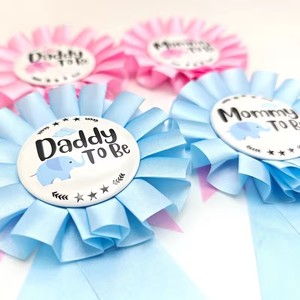 Achetez le badge d'anniversaire HLC bleu et rose, imperméable, en soie, 8x16cm, rond, en fer blanc, pour future maman et future papa, révélation du sexe - Product Image 3